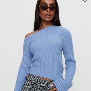 Princess Polly Light Blue Off-Shoulder Sweater